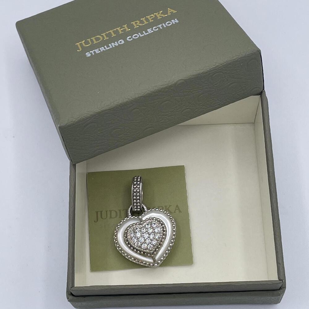 Judith Ripka Sterling Silver Heart Enhancer Pendant Mother of Pearl CZ - Picture 8 of 8